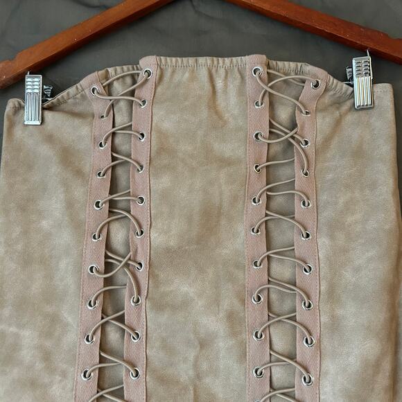 PrettyLittleThing Stone Bodycon Strapless Lace Up Mini Dress US Size 8 - Picture 6 of 11